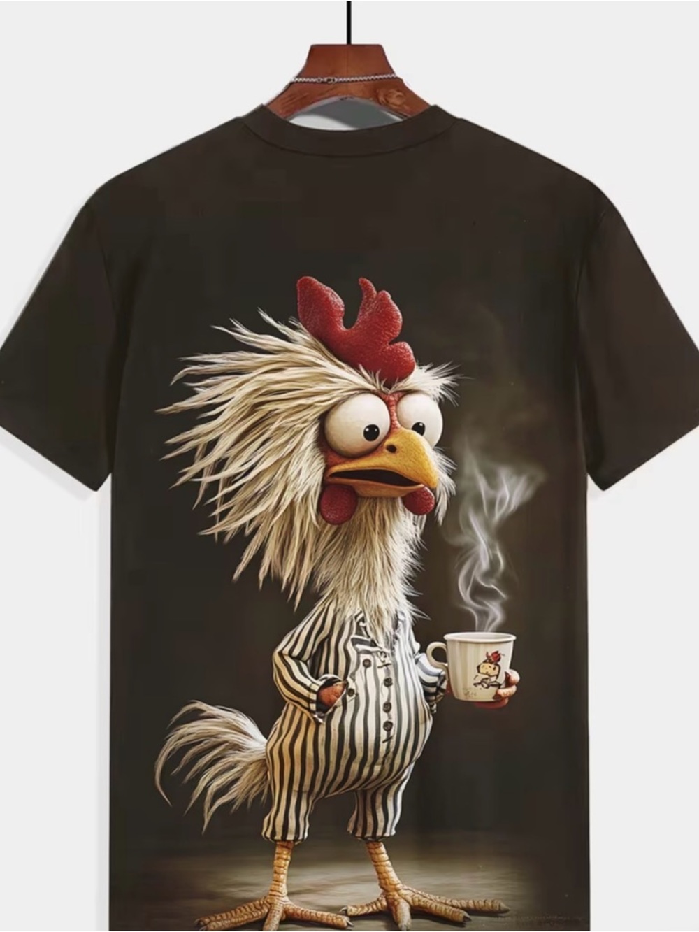 Graphic Rooster Tee in Black with Cartoon Design - small